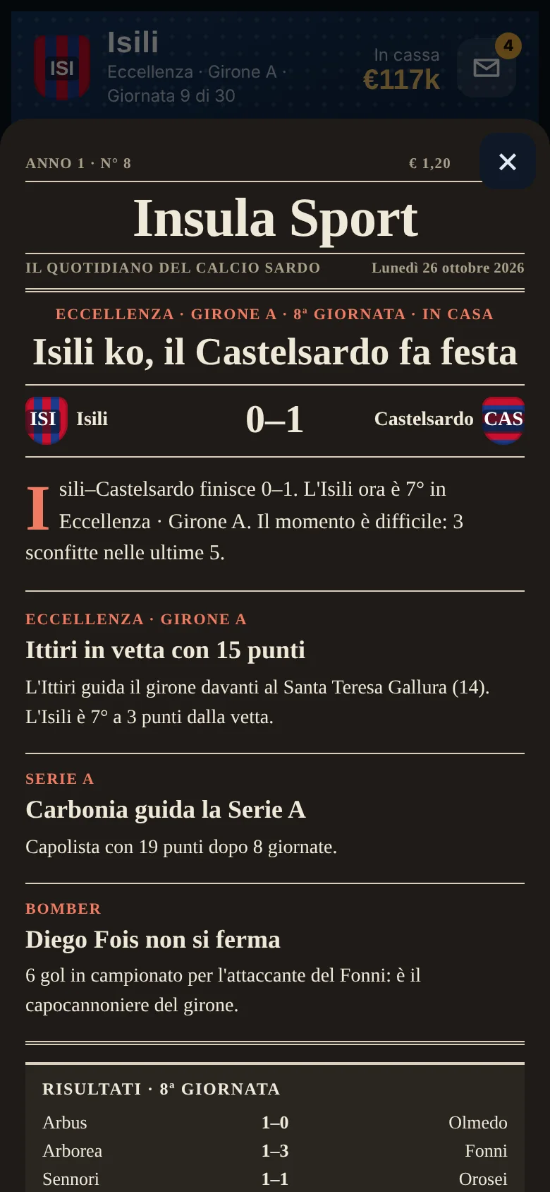 Una prima pagina del giornale Insula Sport
